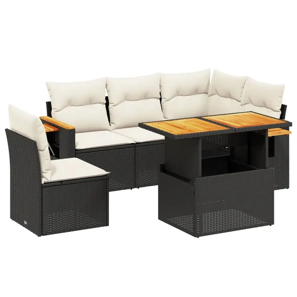 6 Piece Garden Sofa Set with Cushions Black Poly Rattan 3273520 - Furniture