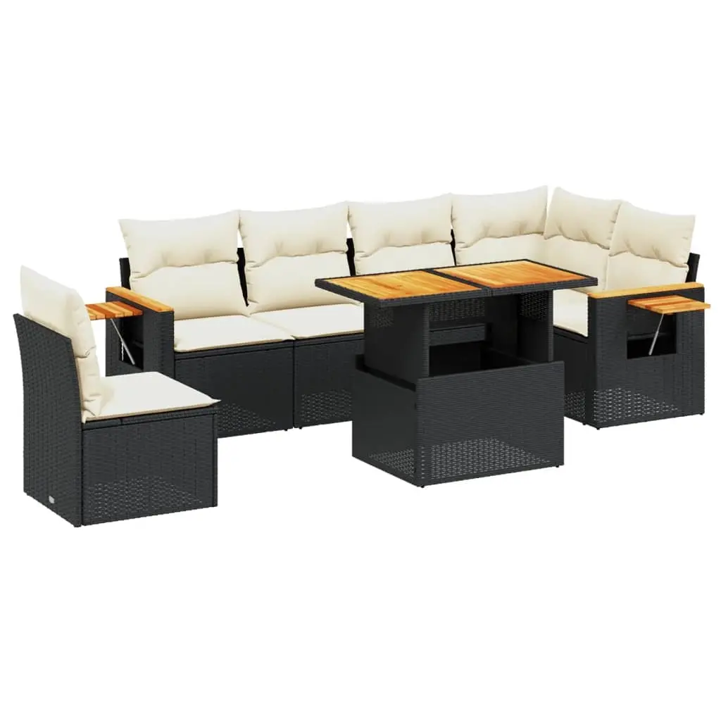 7 Piece Garden Sofa Set with Cushions Black Poly Rattan 3273541 - Furniture