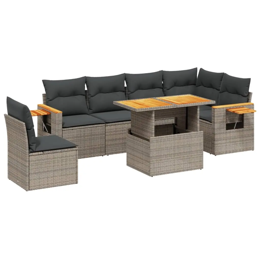 7 Piece Garden Sofa Set with Cushions Grey Poly Rattan 3273545 - Furniture