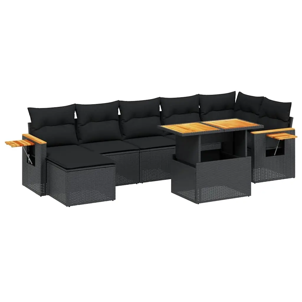 8 Piece Garden Sofa Set with Cushions Black Poly Rattan 3273624 - Furniture