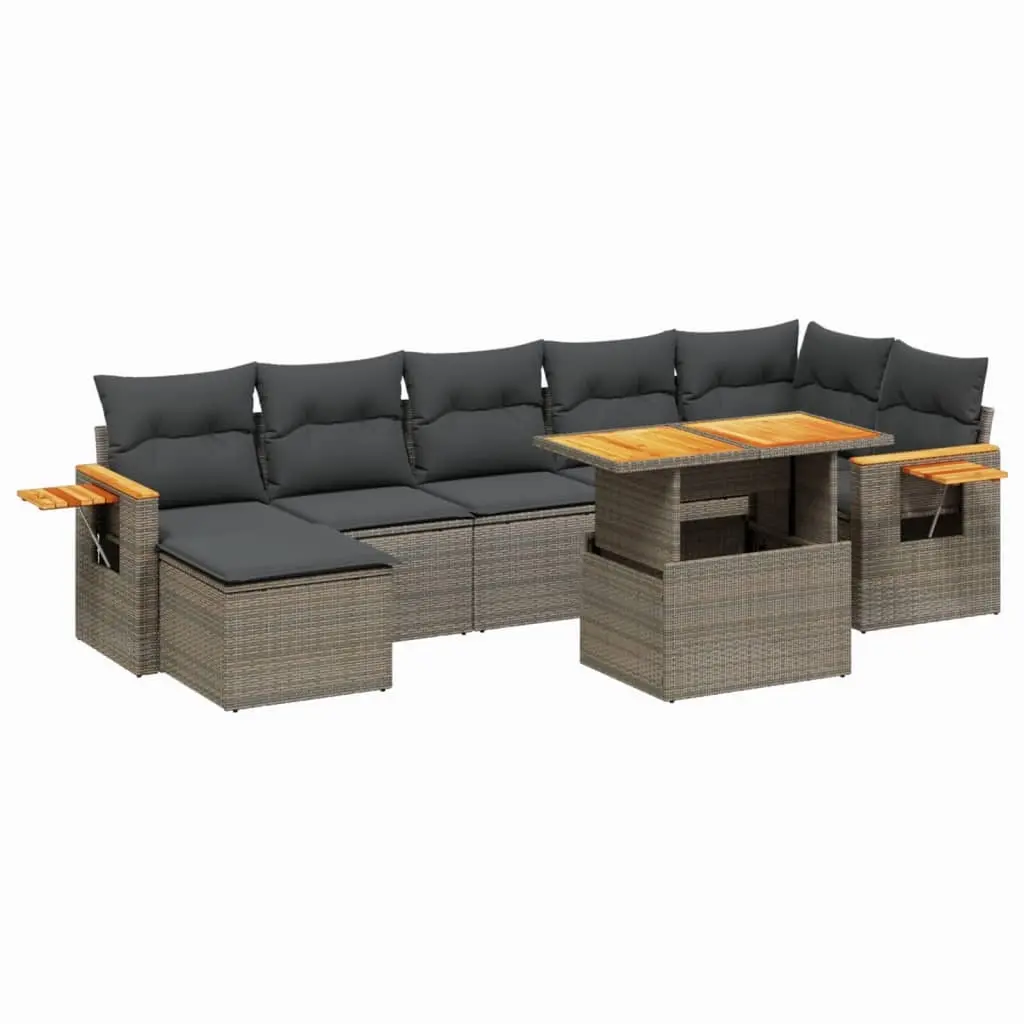 8 Piece Garden Sofa Set with Cushions Grey Poly Rattan 3273629 - Furniture