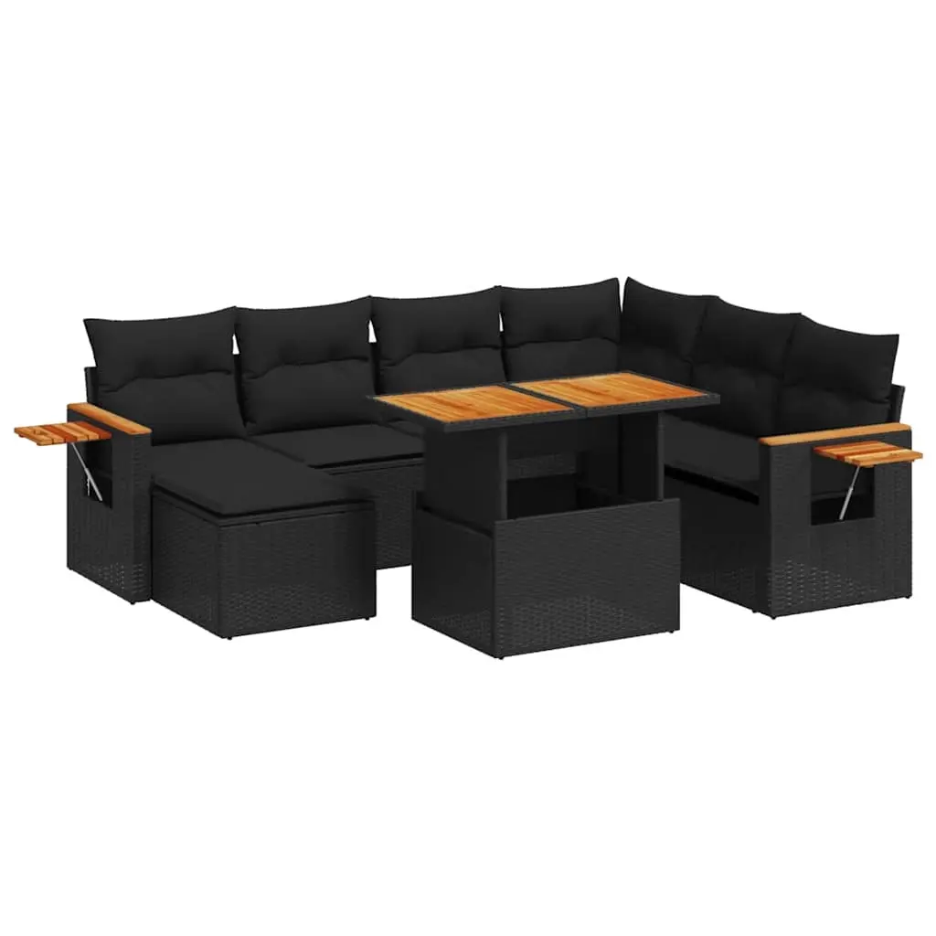 8 Piece Garden Sofa Set with Cushions Black Poly Rattan 3273631 - Furniture