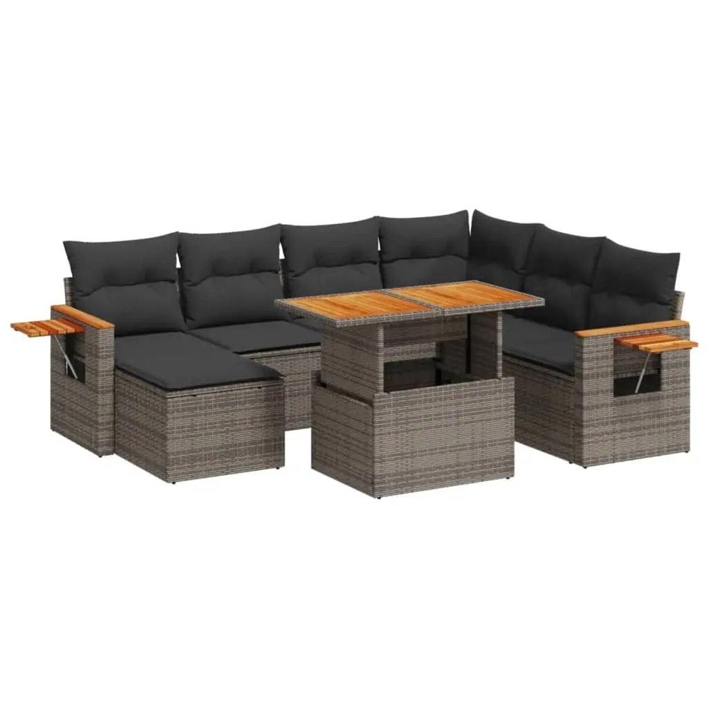 8 Piece Garden Sofa Set with Cushions Grey Poly Rattan 3273636 - Furniture