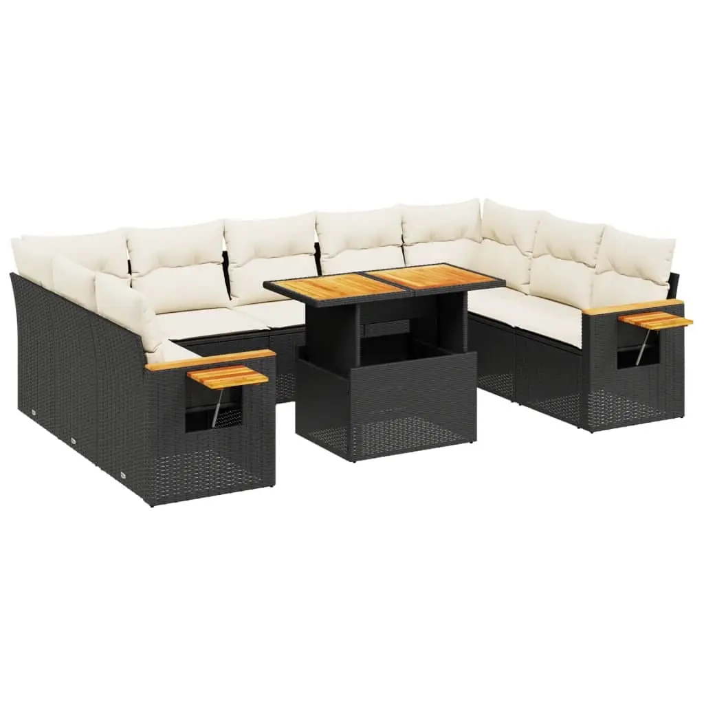 11 Piece Garden Sofa Set with Cushions Black Poly Rattan 3273688 - Furniture