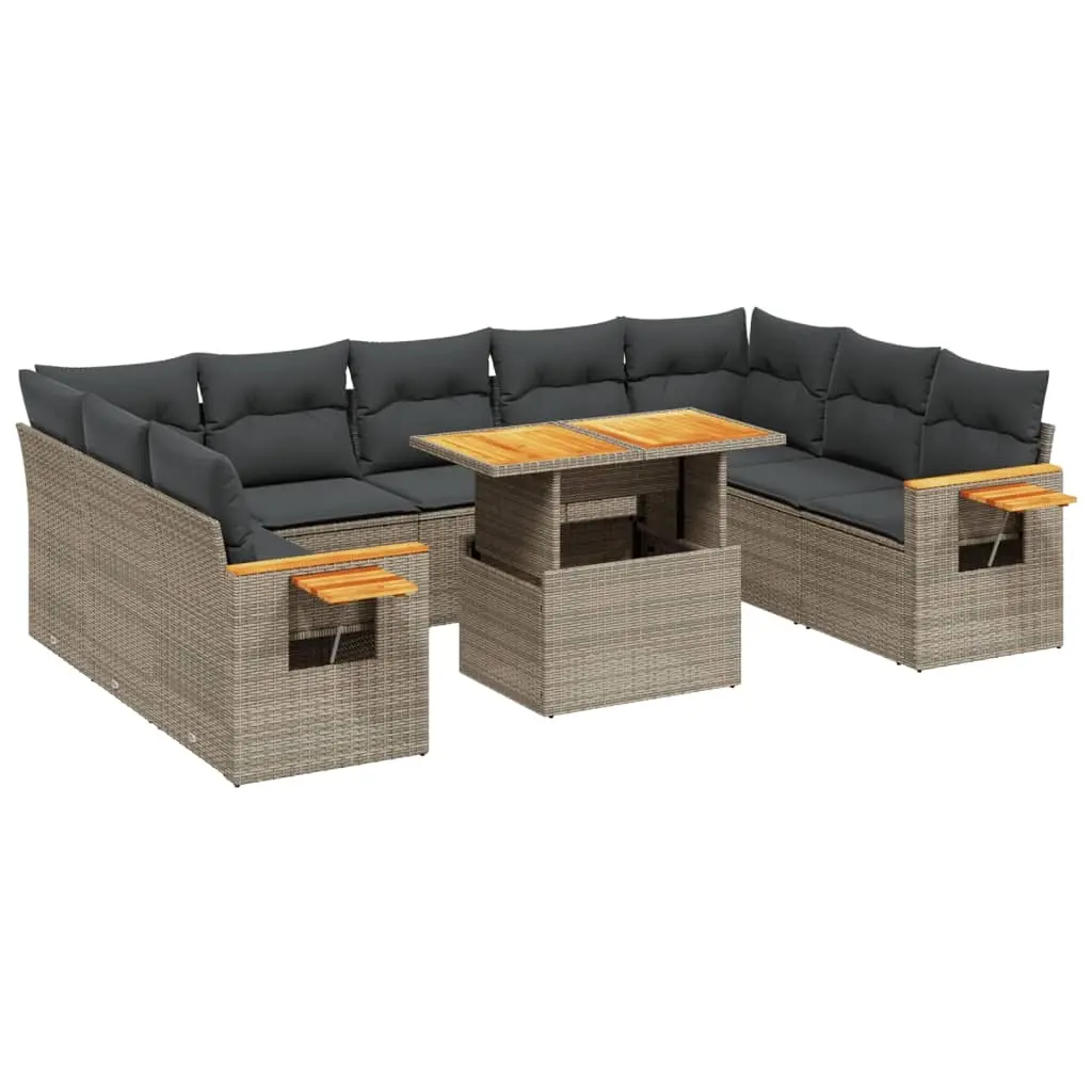 11 Piece Garden Sofa Set with Cushions Grey Poly Rattan 3273692 - Furniture