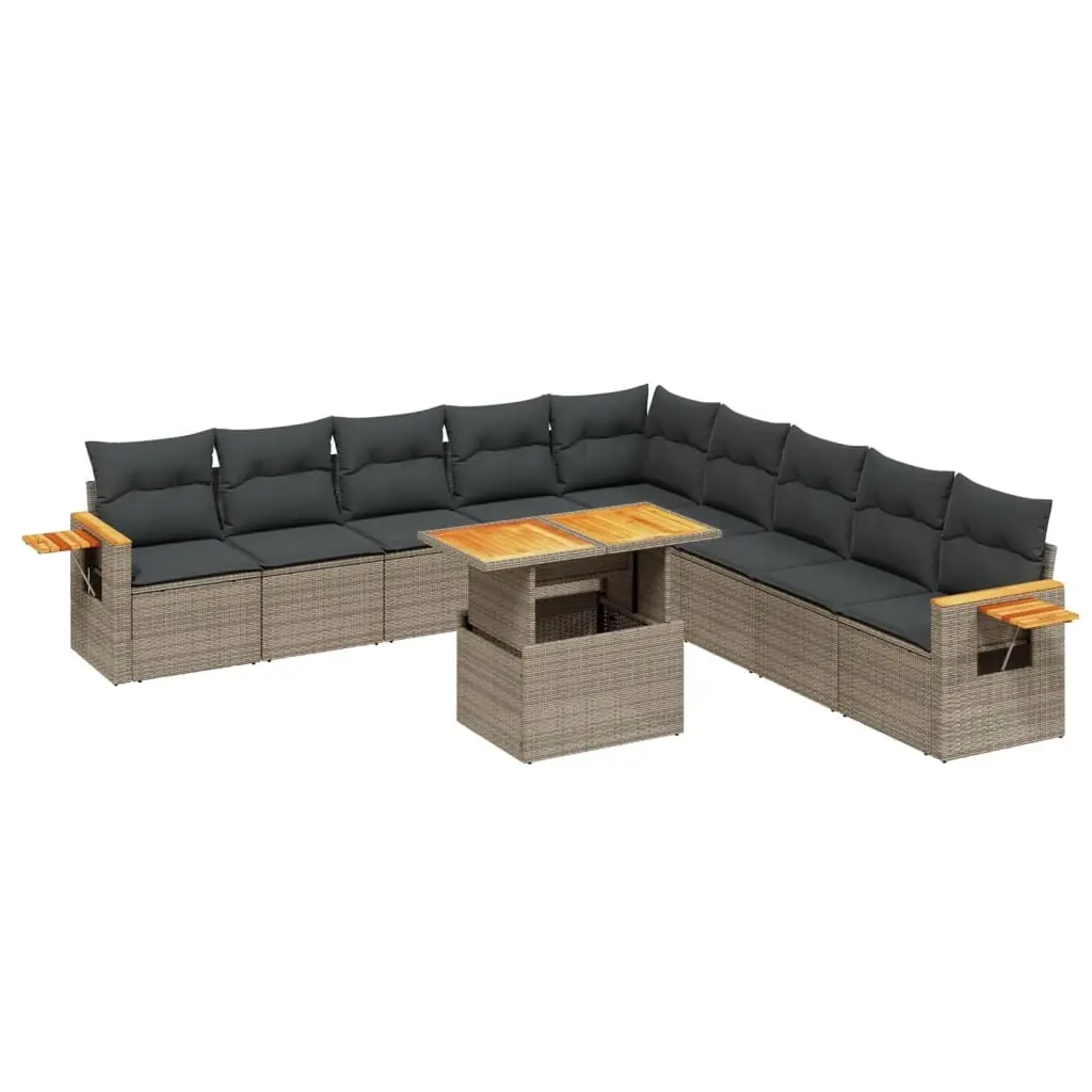 11 Piece Garden Sofa Set with Cushions Grey Poly Rattan 3273706 - Furniture