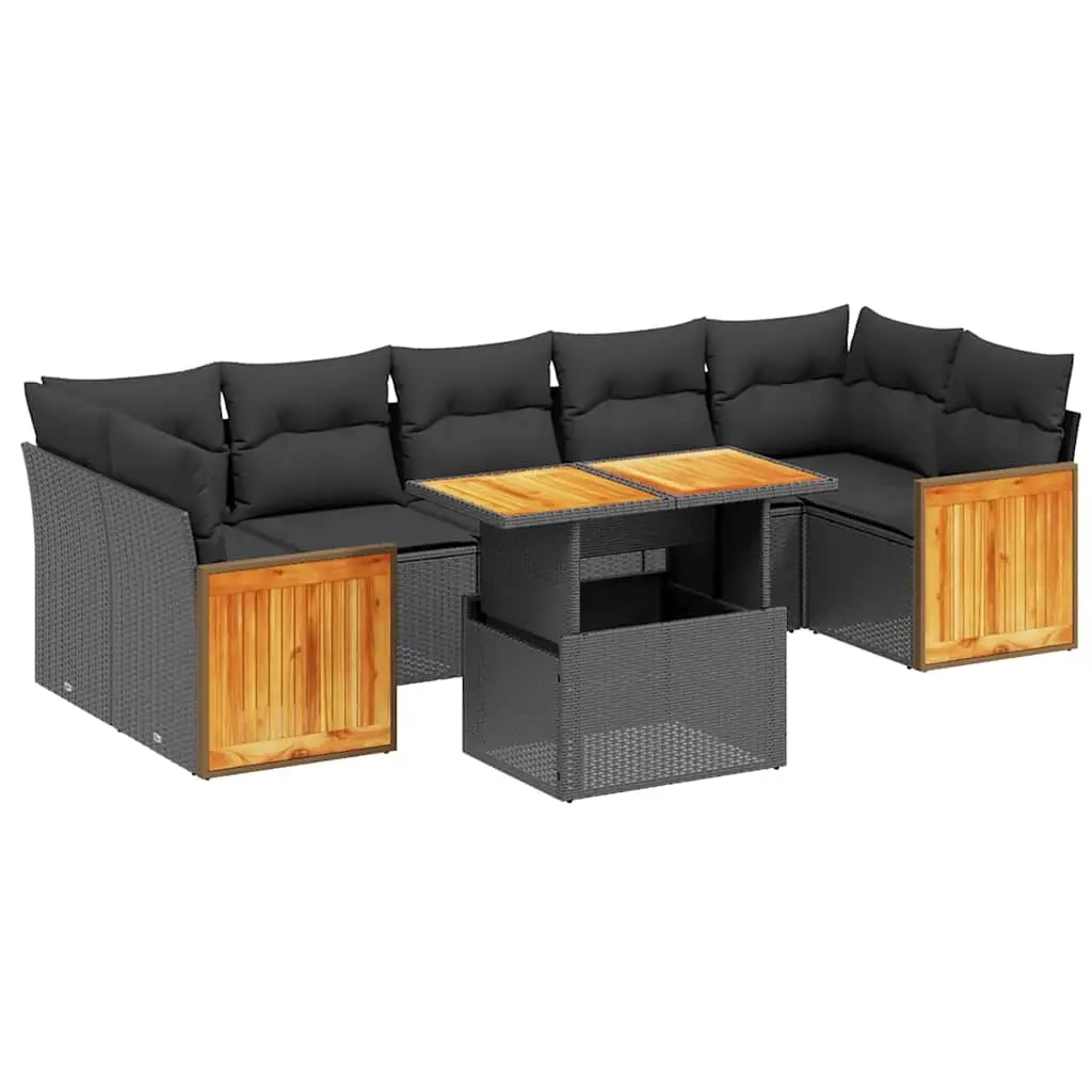 8 Piece Garden Sofa Set with Cushions Black Poly Rattan 3273869 - Furniture