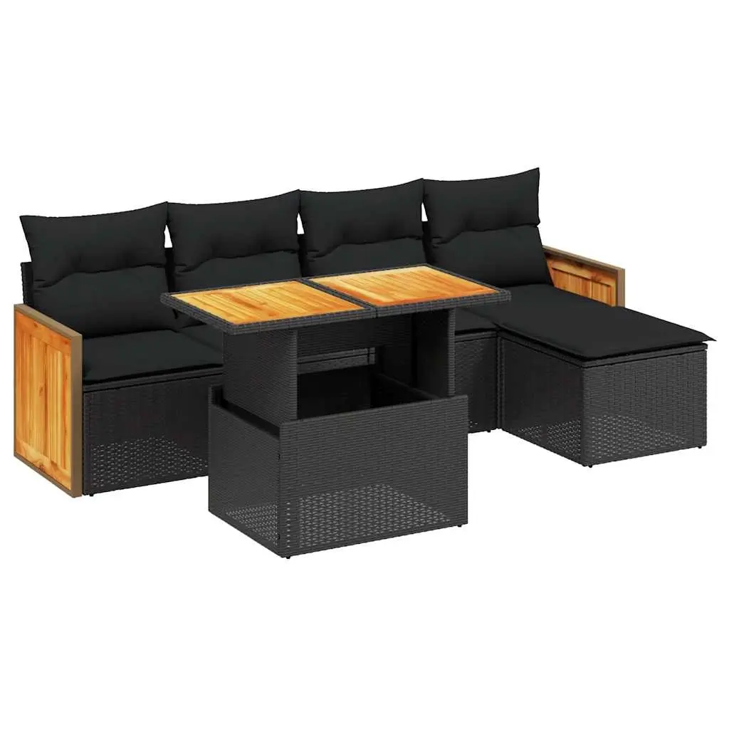 6 Piece Garden Sofa Set with Cushions Black Poly Rattan 3273932 - Furniture