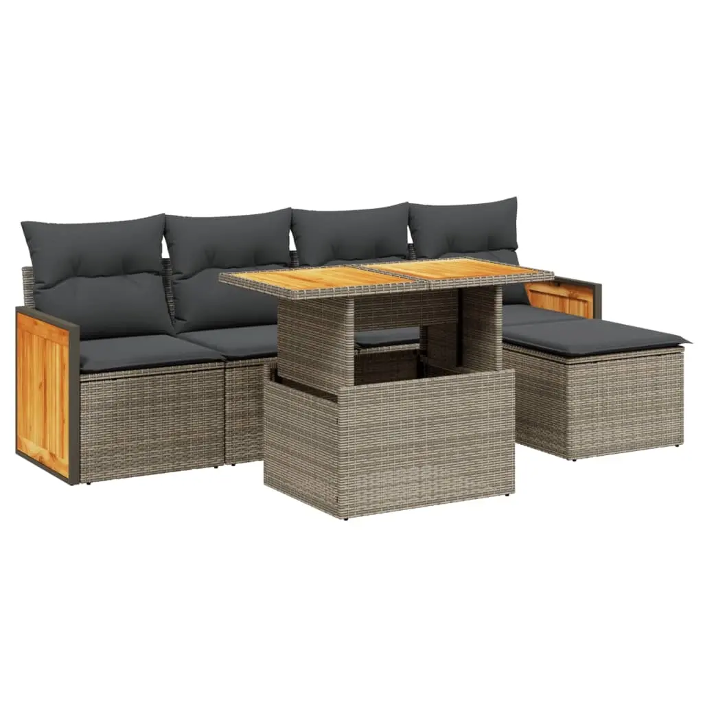 6 Piece Garden Sofa Set with Cushions Grey Poly Rattan 3273937 - Furniture