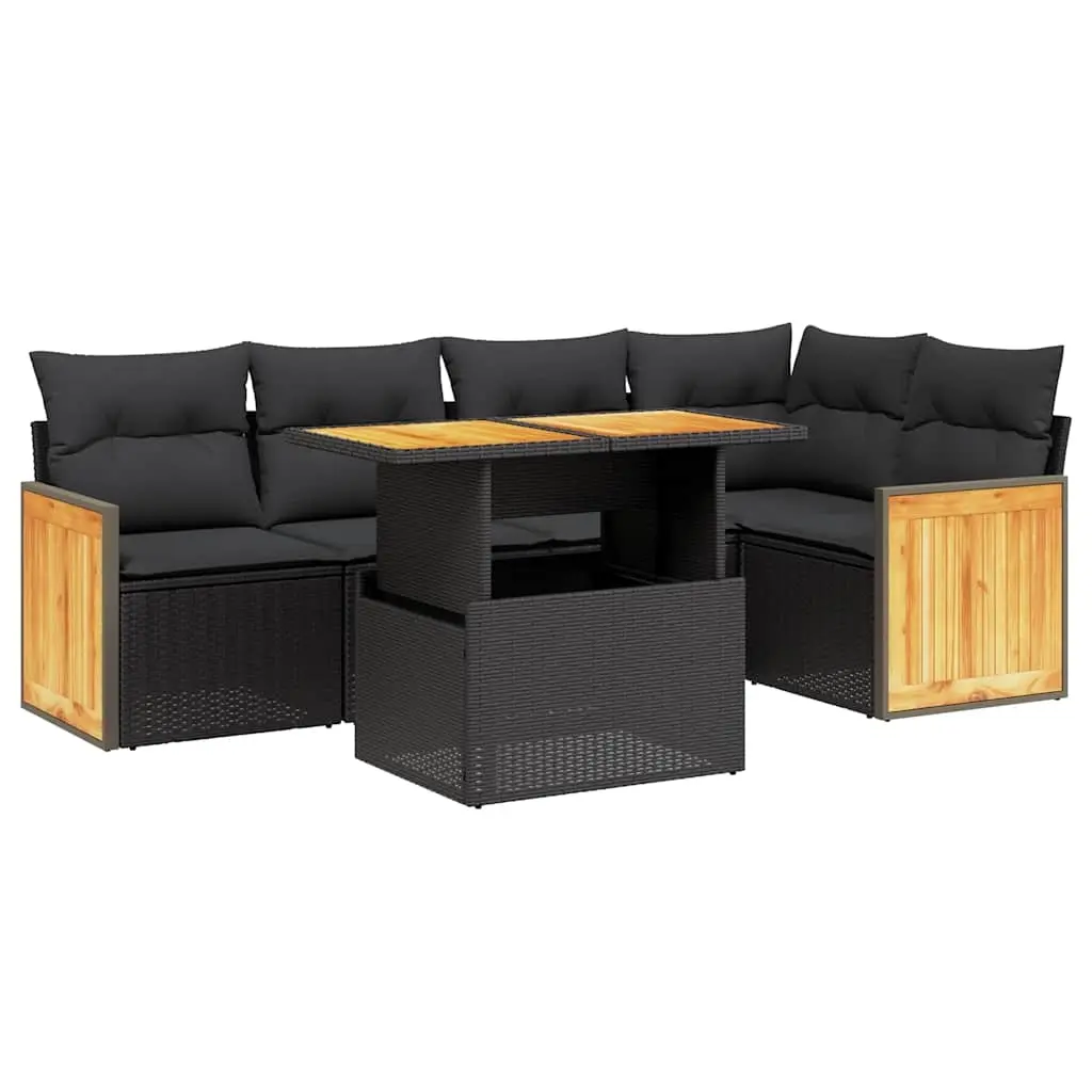 6 Piece Garden Sofa Set with Cushions Black Poly Rattan 3273946 - Furniture
