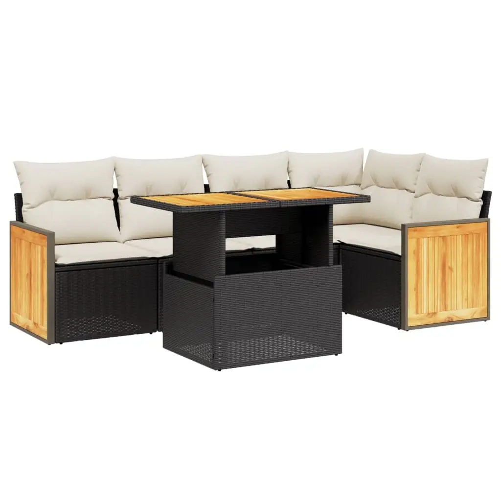 6 Piece Garden Sofa Set with Cushions Black Poly Rattan 3273947 - Furniture