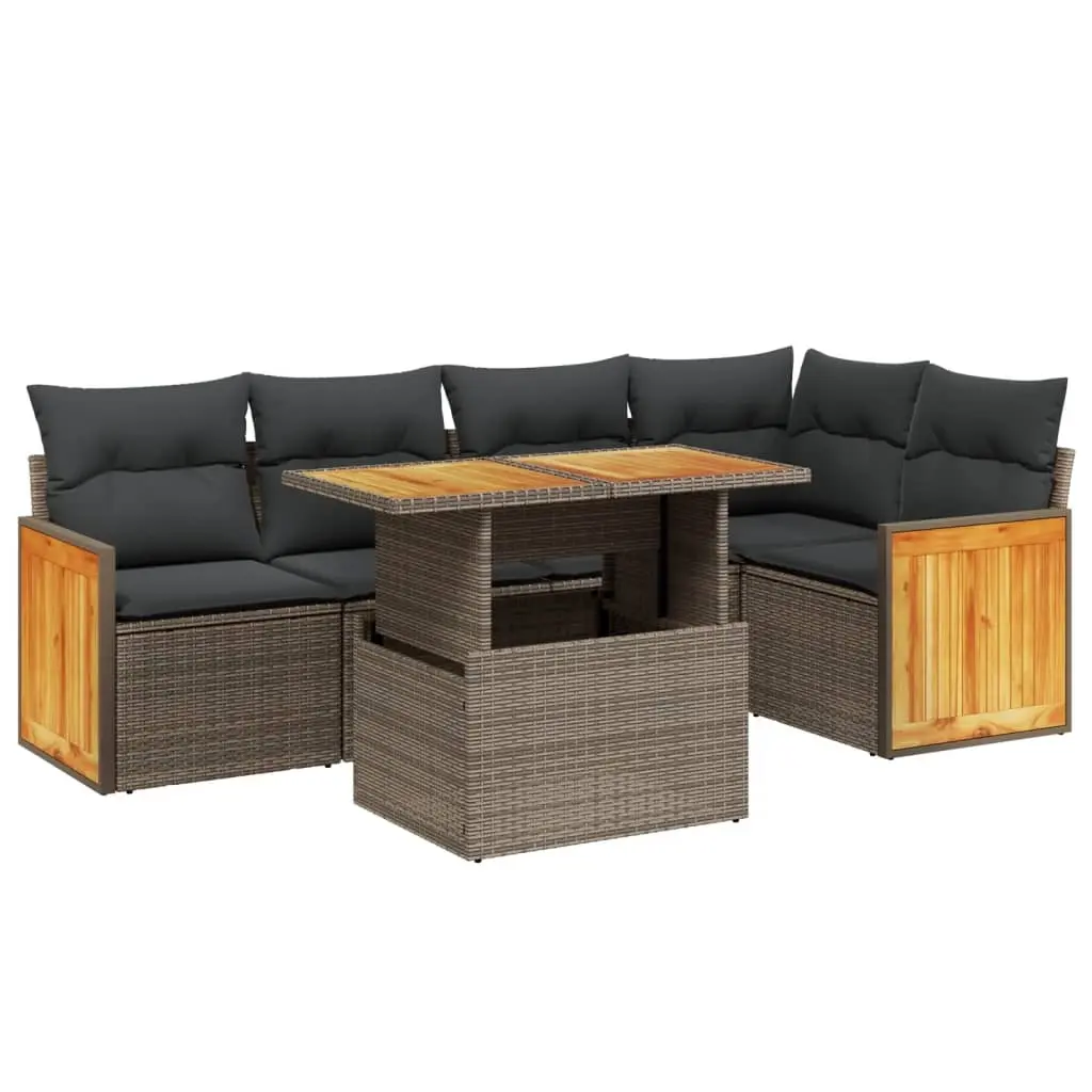 6 Piece Garden Sofa Set with Cushions Beige Poly Rattan 3273951 - Furniture