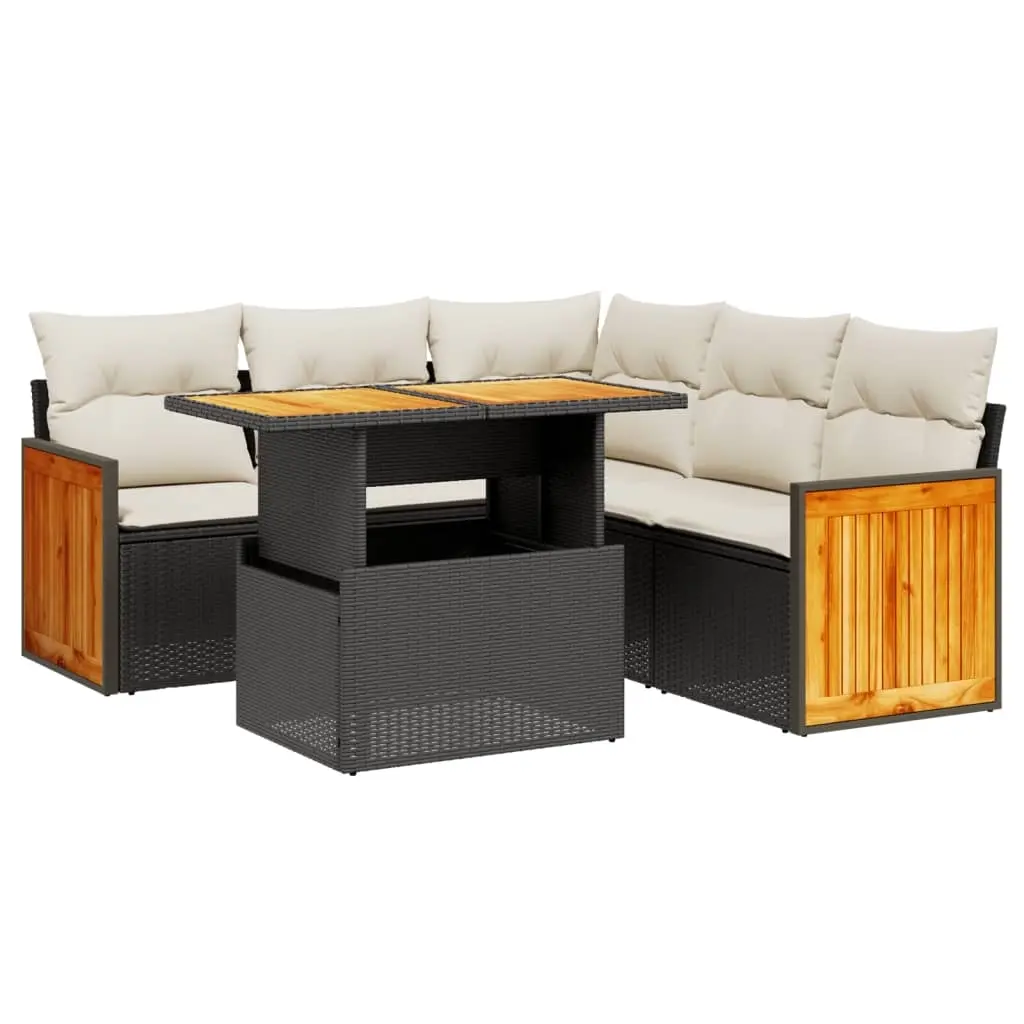 6 Piece Garden Sofa Set with Cushions Black Poly Rattan 3273954 - Furniture