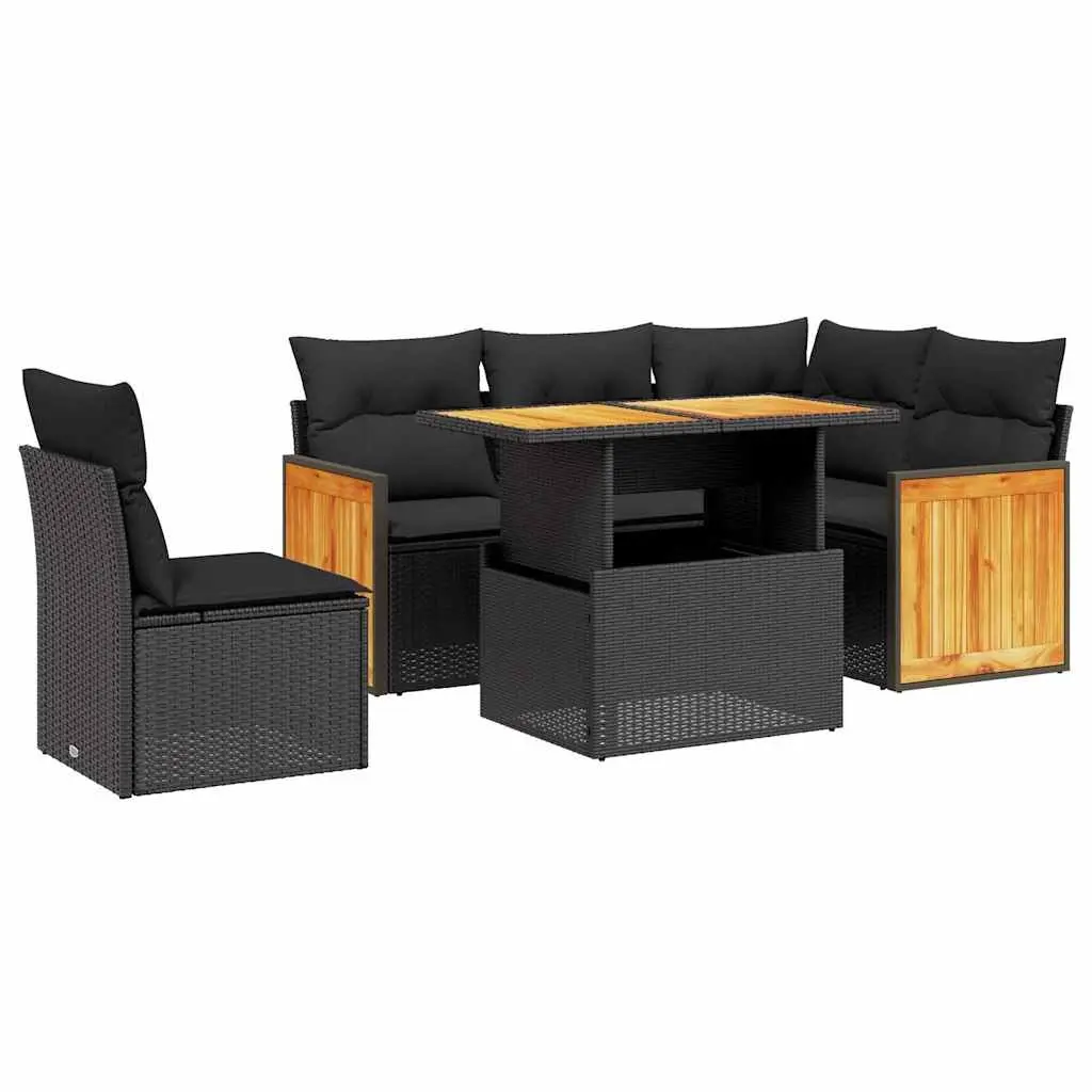 6 Piece Garden Sofa Set with Cushions Black Poly Rattan 3273960 - Furniture