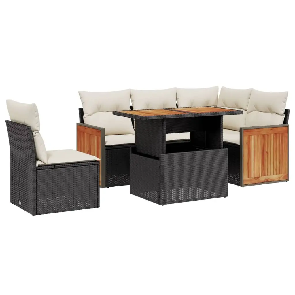 6 Piece Garden Sofa Set with Cushions Black Poly Rattan 3273961 - Furniture