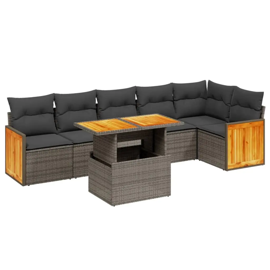 7 Piece Garden Sofa Set with Cushions Grey Poly Rattan 3273972 - Furniture