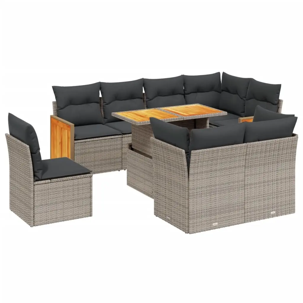 9 Piece Garden Sofa Set with Cushions Grey Poly Rattan 3274056 - Furniture