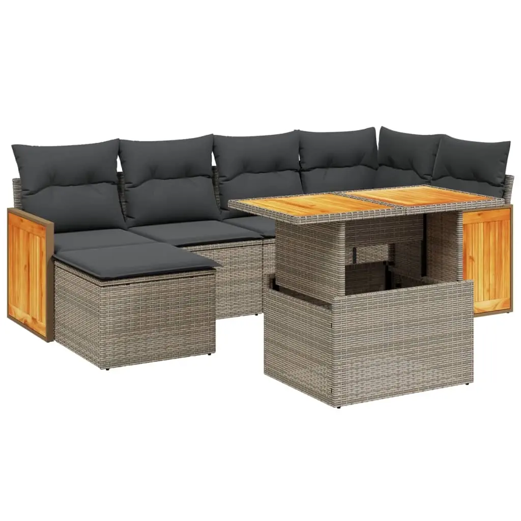 7 Piece Garden Sofa Set with Cushions Grey Poly Rattan 3274063 - Furniture