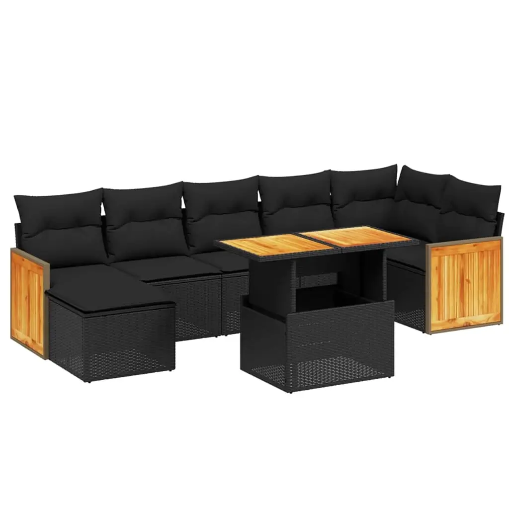 8 Piece Garden Sofa Set with Cushions Black Poly Rattan 3274065 - Furniture