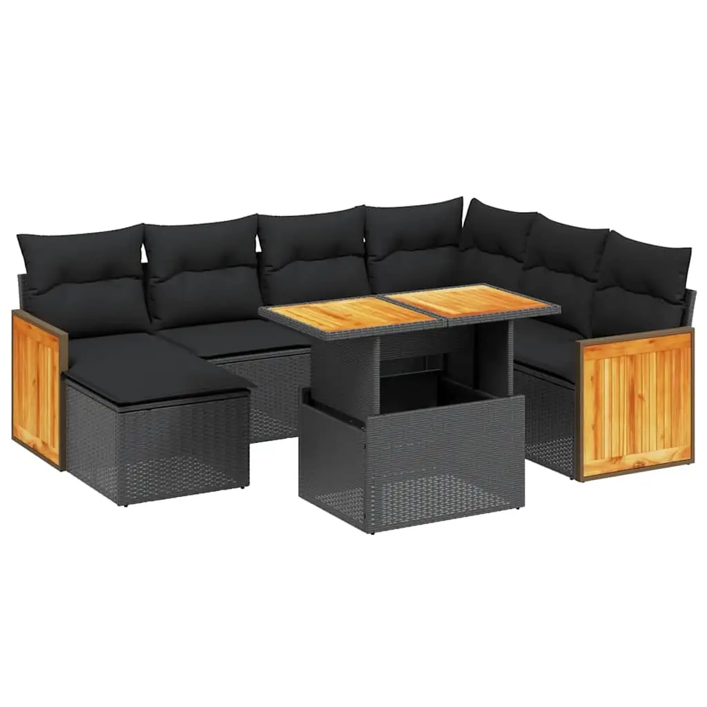8 Piece Garden Sofa Set with Cushions Black Poly Rattan 3274072 - Furniture