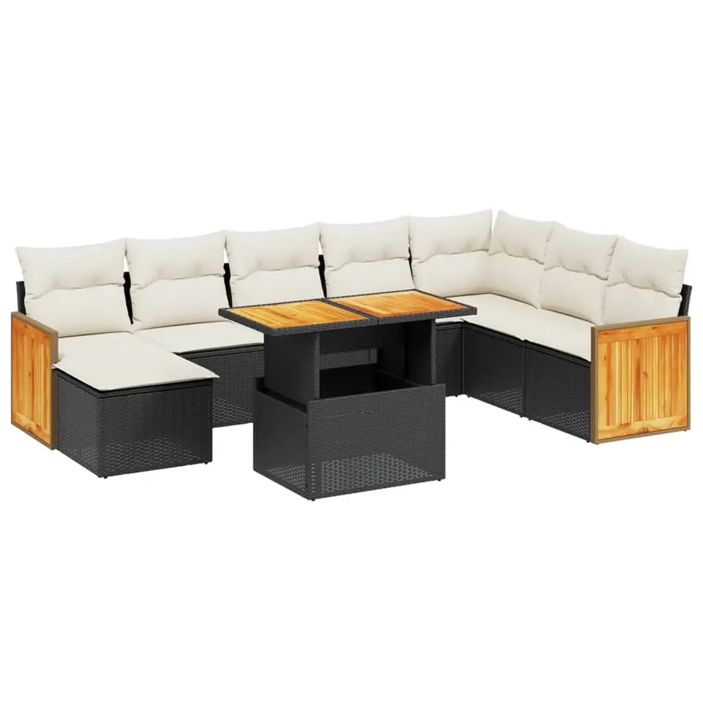 9 Piece Garden Sofa Set with Cushions Black Poly Rattan 3274094 - Furniture