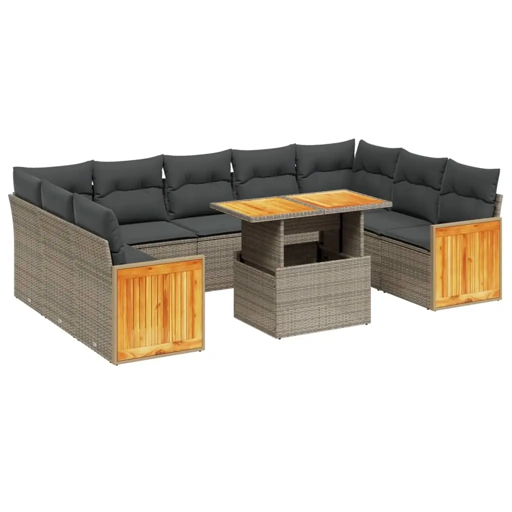 10 Piece Garden Sofa Set with Cushions Grey Poly Rattan 3274105 - Furniture