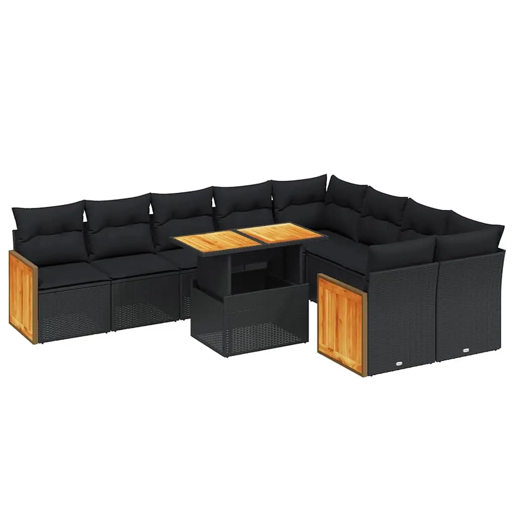 10 Piece Garden Sofa Set with Cushions Black Poly Rattan 3274114 - Furniture