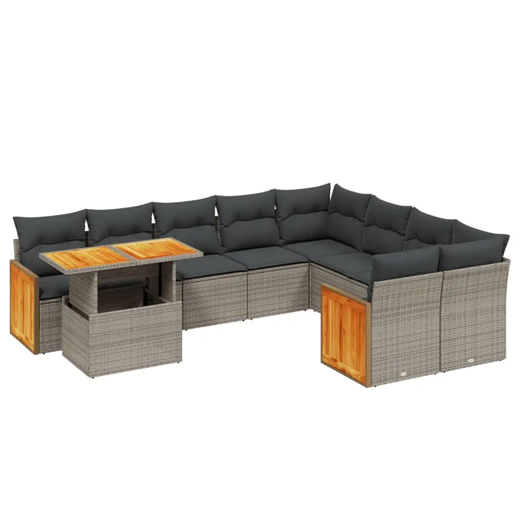 10 Piece Garden Sofa Set with Cushions Grey Poly Rattan 3274126 - Furniture