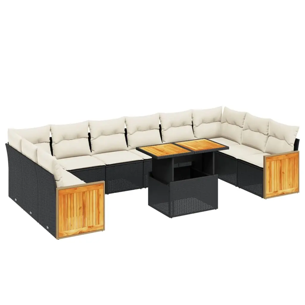 11 Piece Garden Sofa Set with Cushions Black Poly Rattan 3274129 - Furniture