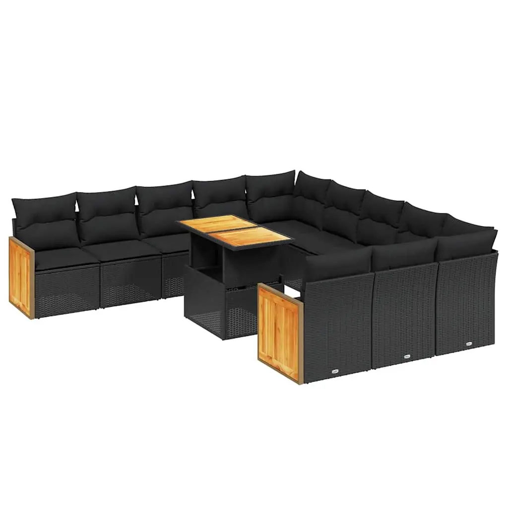 11 Piece Garden Sofa Set with Cushions Black Poly Rattan 3274142 - Furniture