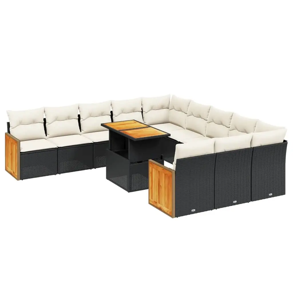 11 Piece Garden Sofa Set with Cushions Black Poly Rattan 3274143 - Furniture