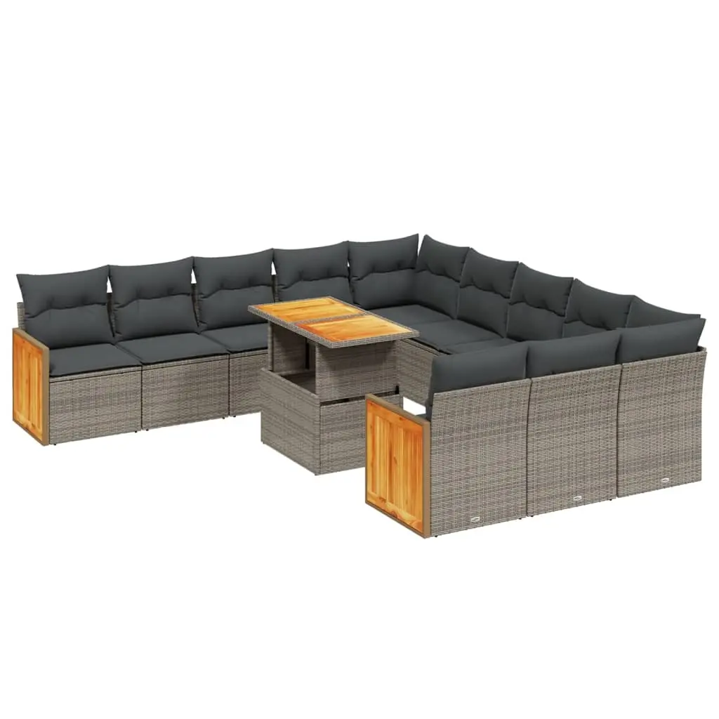 11 Piece Garden Sofa Set with Cushions Grey Poly Rattan 3274147 - Furniture