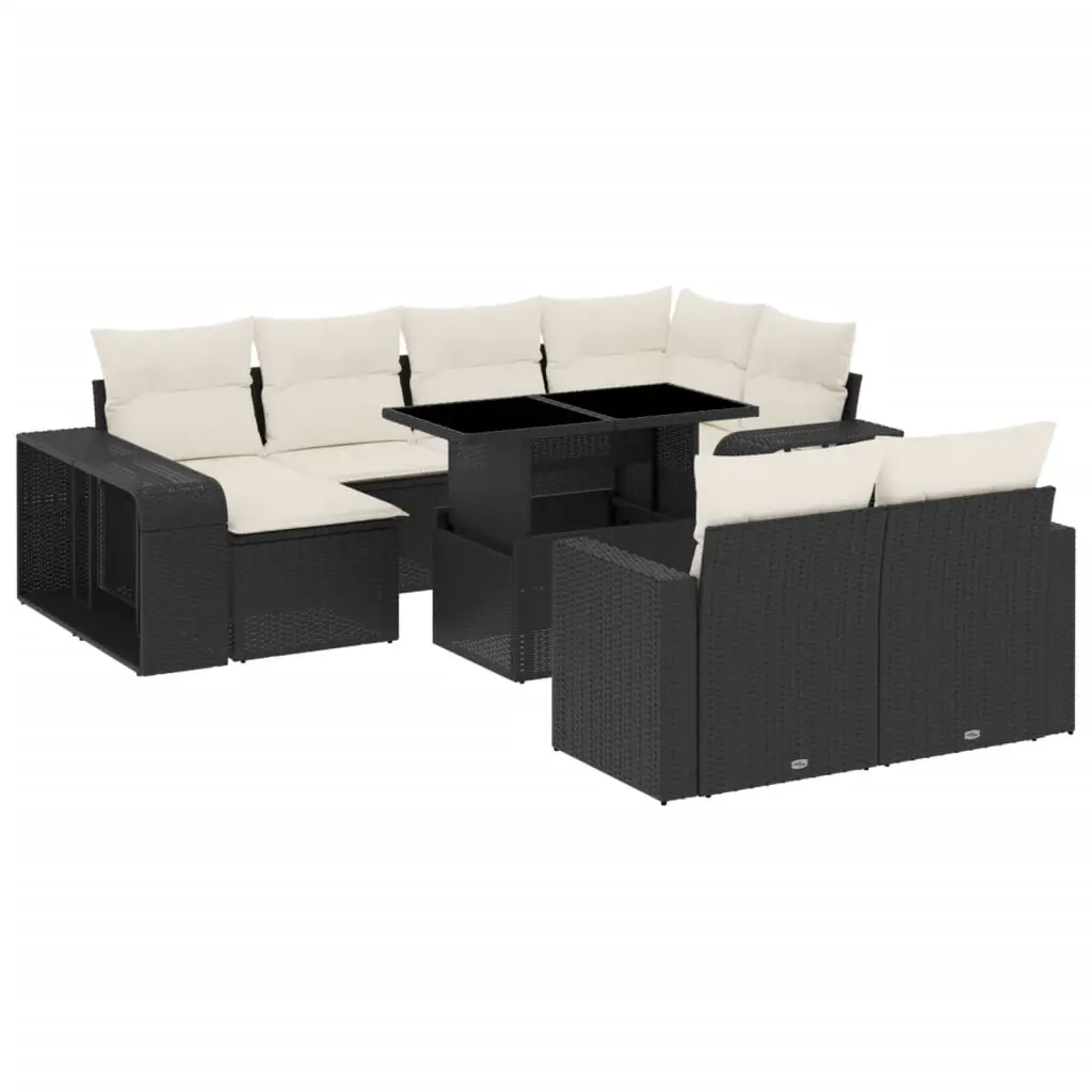 11 Piece Garden Sofa Set with Cushions Black Poly Rattan 3274579 - Furniture