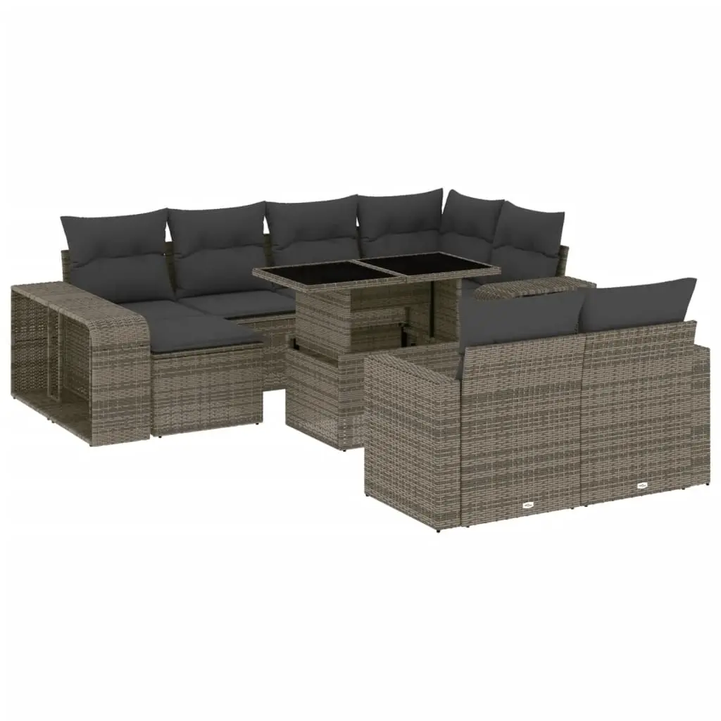 11 Piece Garden Sofa Set with Cushions Grey Poly Rattan 3274583 - Furniture
