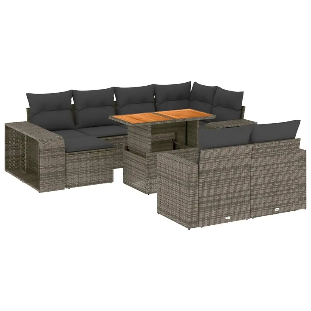 11 Piece Garden Sofa Set with Cushions Grey Poly Rattan 3274593 - Furniture