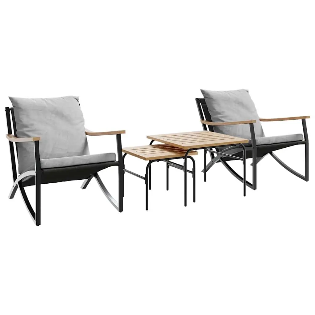 4 Piece Balcony Furniture Set with Cushions Black Steel 4009305