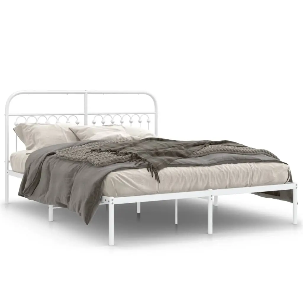 Metal Bed Frame without Mattress with Headboard White 150x200 cm 376651 - Furniture