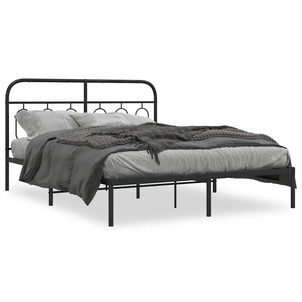 Metal Bed Frame without Mattress with Headboard Black 150x200 cm 377119 - Furniture