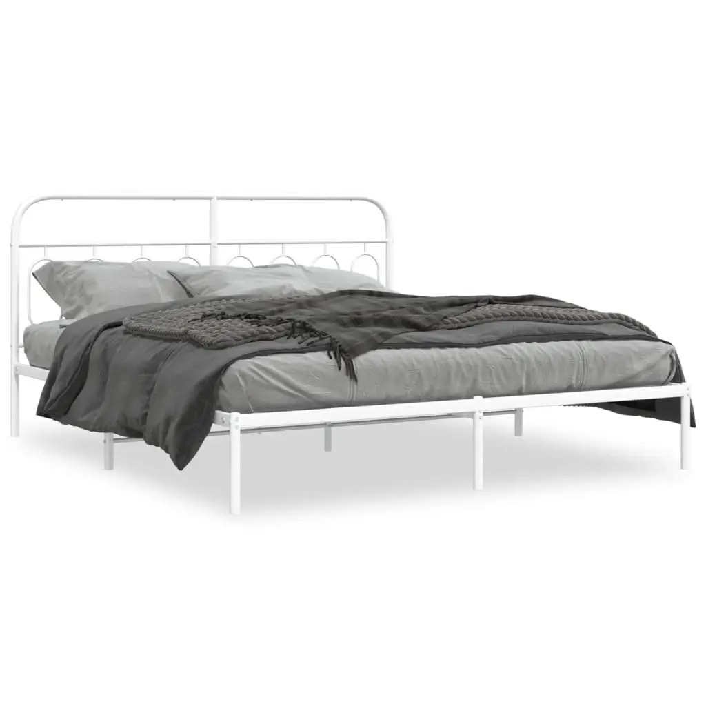Metal Bed Frame without Mattress with Headboard White 183x203 cm King 377170 - Furniture
