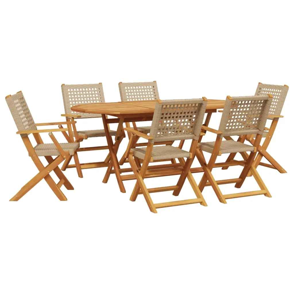 7 Piece Garden Dining Set Beige Poly Rattan and Solid Wood 3281708 - Furniture