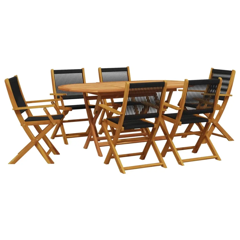 7 Piece Garden Dining Set Black Polypropylene and Solid Wood 3281709 - Furniture