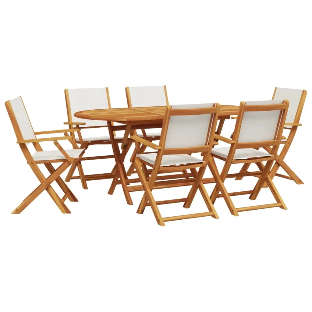 7 Piece Garden Dining Set Cream White Fabric and Solid Wood 3281712 - Furniture