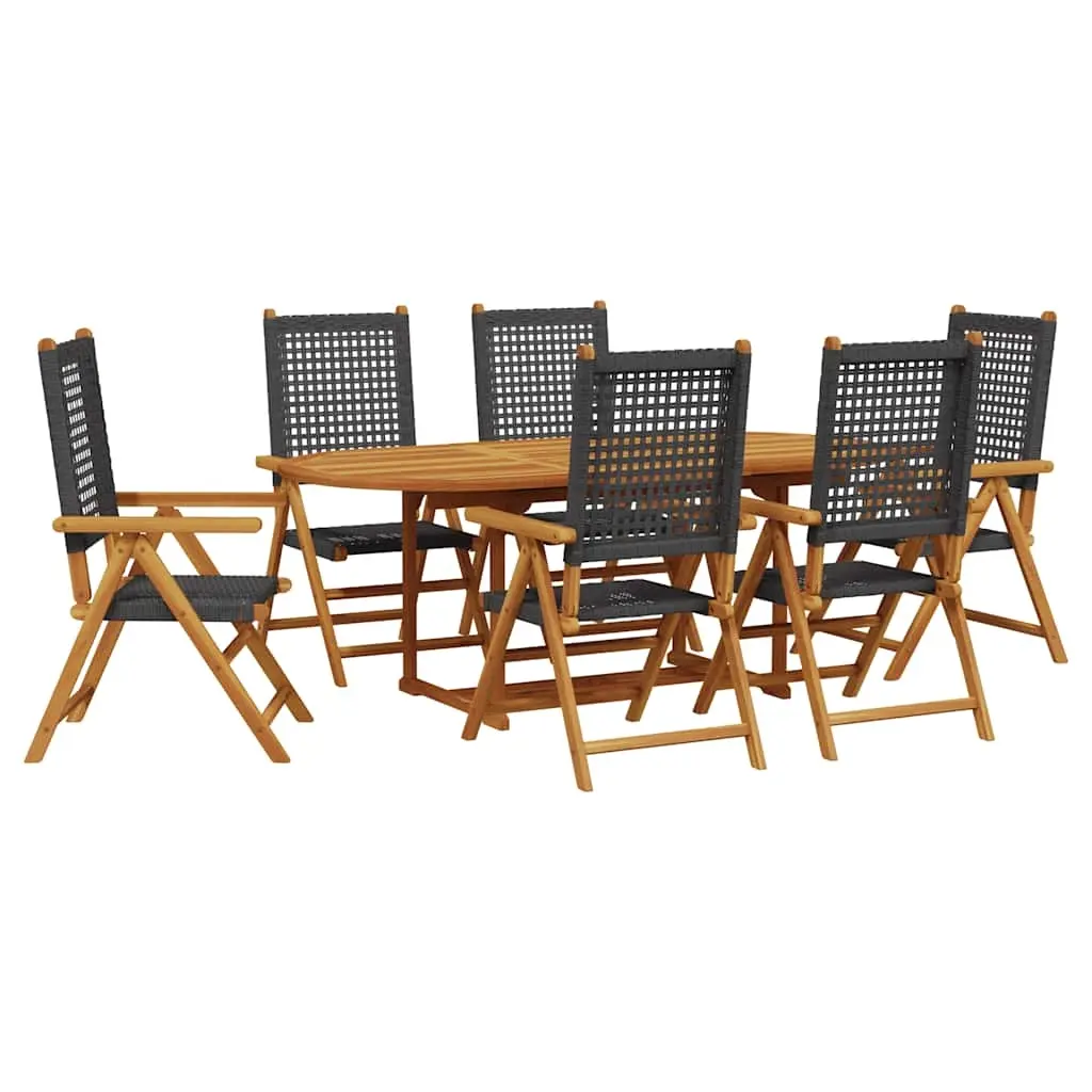 7 Piece Garden Dining Set Black Poly Rattan and Solid Wood 3281718 - Furniture