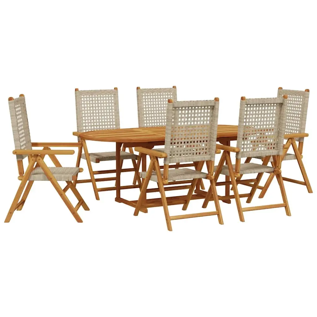7 Piece Garden Dining Set Beige Poly Rattan and Solid Wood 3281720 - Furniture