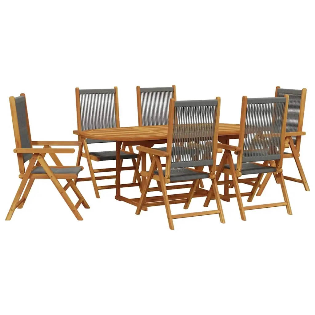 7 Piece Garden Dining Set Grey Polypropylene and Solid Wood 3281722 - Furniture