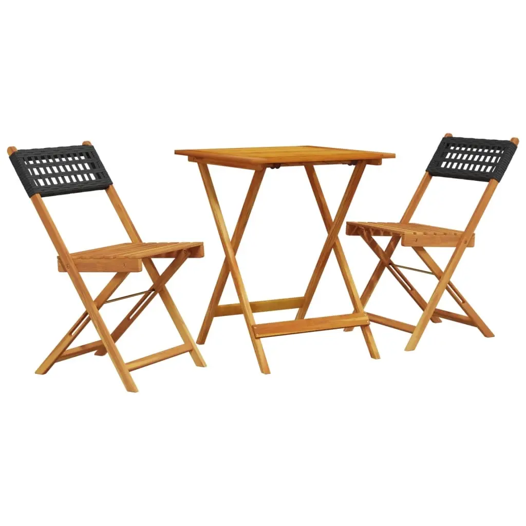 3 Piece Bistro Set Black Poly Rattan and Solid Wood 3281754 - Furniture