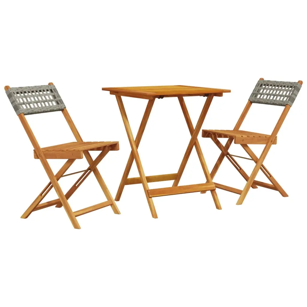 3 Piece Bistro Set Grey Poly Rattan and Solid Wood 3281755 - Furniture