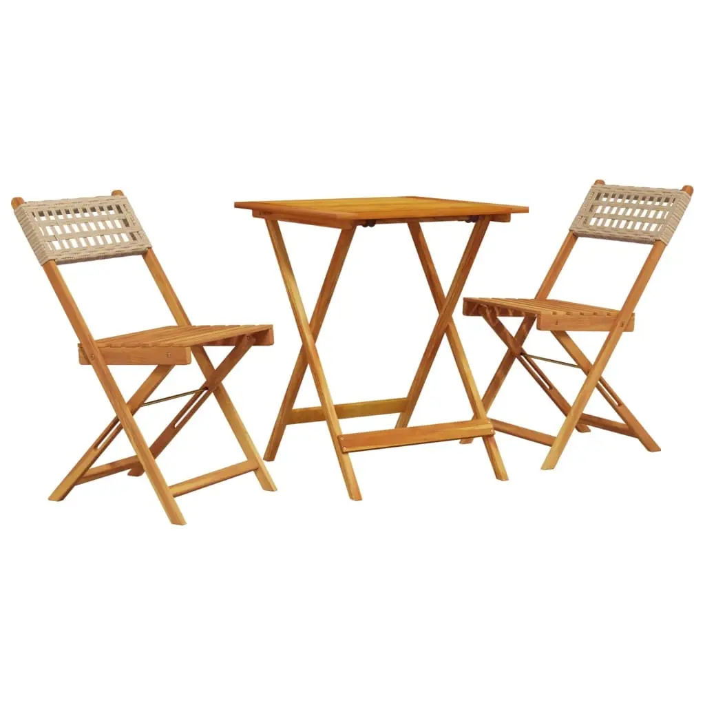 3 Piece Bistro Set Beige Poly Rattan and Solid Wood 3281756 - Furniture