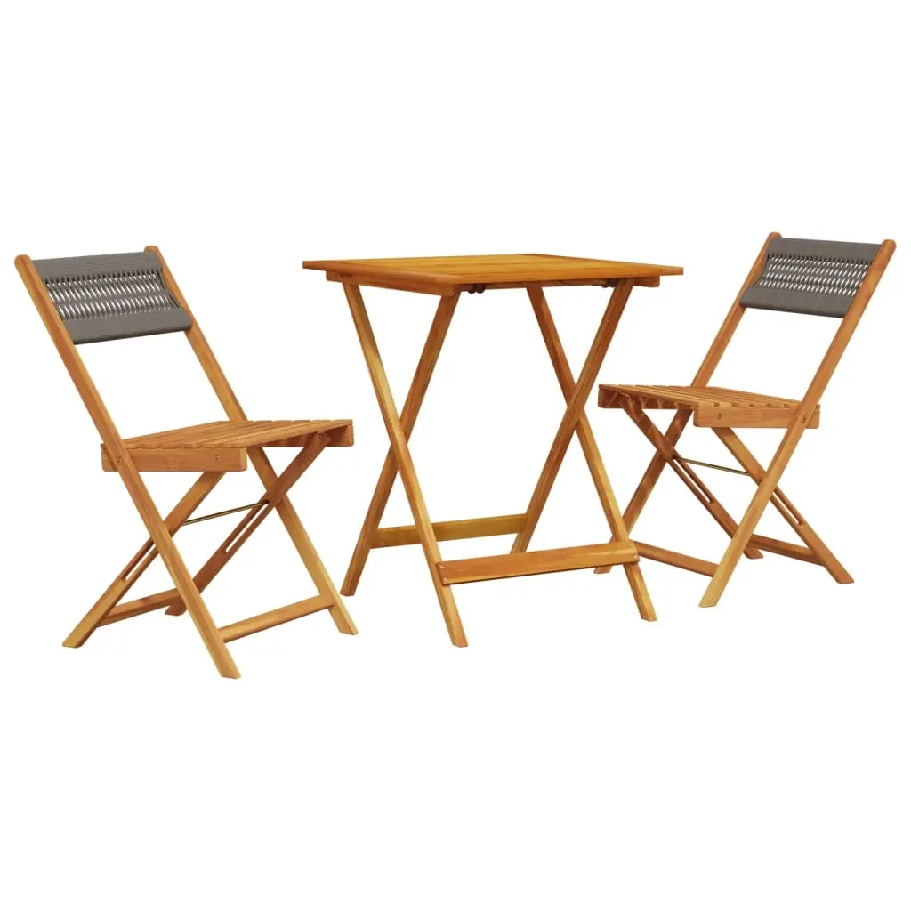 3 Piece Bistro Set Grey Polypropylene and Solid Wood 3281758 - Furniture