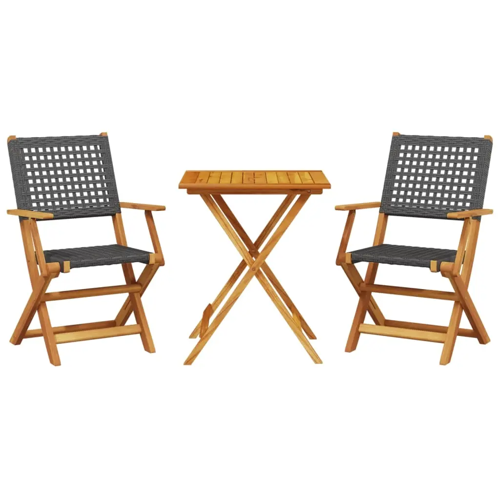 3 Piece Bistro Set Black Poly Rattan and Solid Wood 3281802 - Furniture